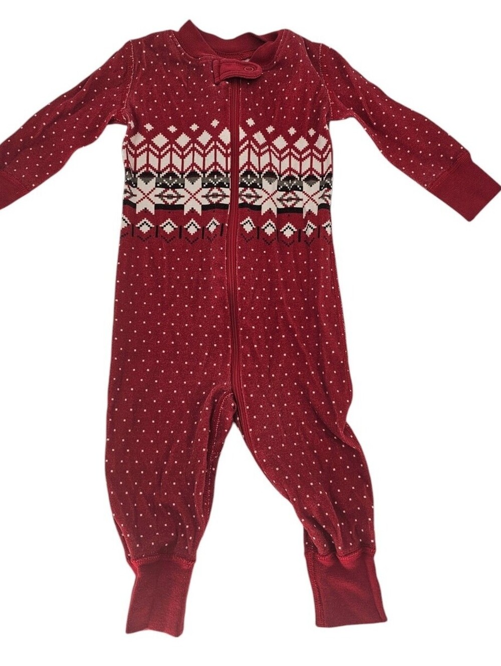 Hanna Andersson Sz 60cm 3-6M Zip Up Sleeper Pajamas Red Fair Isle Print